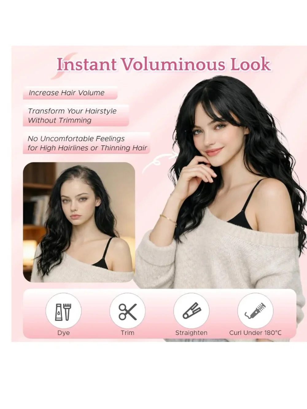 NEW SEGOHair Real Human Hair Side Bangs Lace Base Piece Clip Topper Chocolate